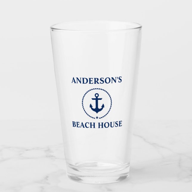 Nautical Anchor Beach House Name Glass (Front)