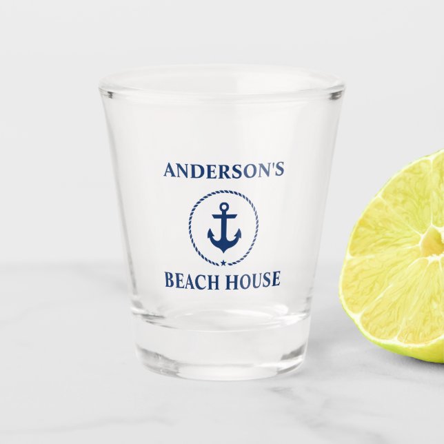 Nautical Anchor Beach House Name Shot Glass (Front)