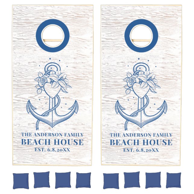 Nautical Anchor Beach House Wedding Cornhole Set (Set)