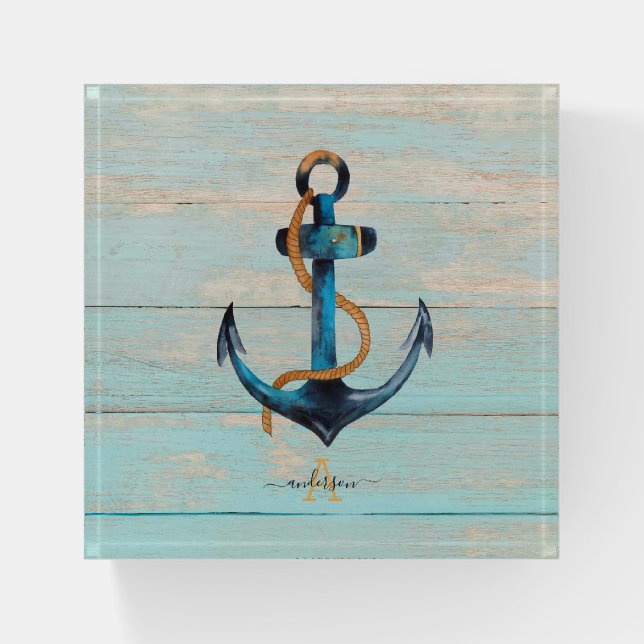 Nautical Anchor Beach Monogram Paperweight (Front)