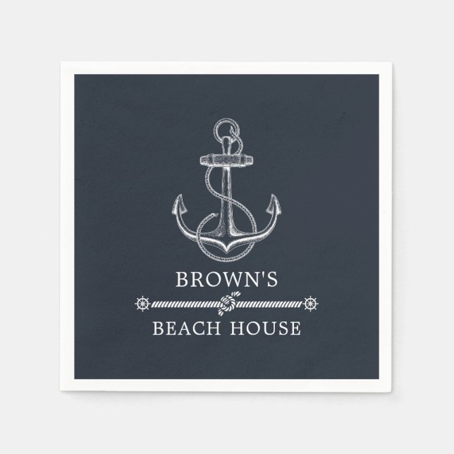 Nautical Anchor Beach or Lake House Family Name Napkins (Front)