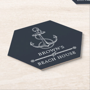 Nautical Anchor Beach or Lake House Family Name Paper Coaster