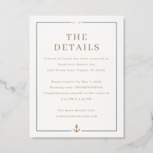 Nautical Anchor Beach Wedding Details Letterpress Enclosure Card
