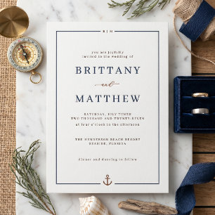 Nautical Anchor Beach Wedding Letterpress Invitation