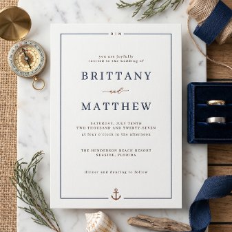 Nautical Anchor Beach Wedding Letterpress Invitation