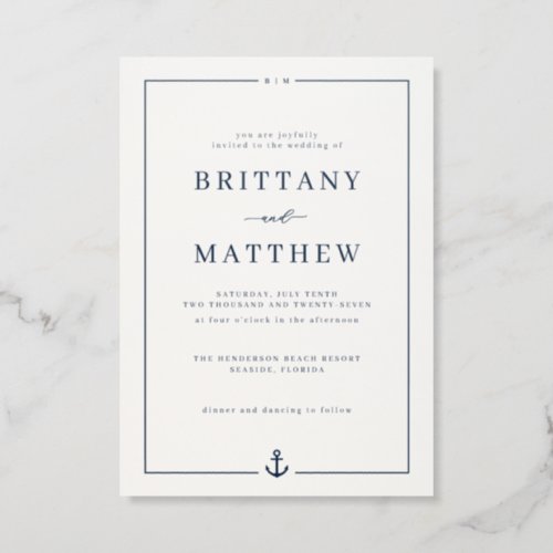Nautical Anchor Beach Wedding Letterpress Invitation