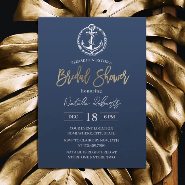 Nautical Anchor Beach Wedding Navy Bridal Shower Invitation (Creator Uploaded)