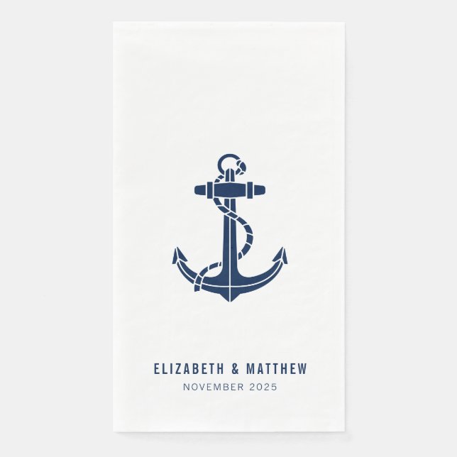 Nautical Anchor Beach Wedding Personalized Paper Guest Towels (Front)