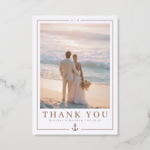 Nautical Anchor Beach Wedding Thank You Photo Letterpress Photo Cards