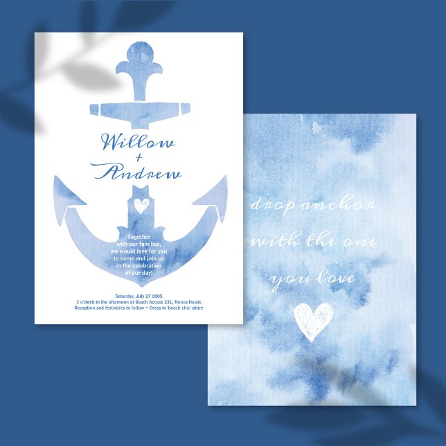 Nautical Anchor Beach Wedding Watercolor Invitation (Creator Uploaded)