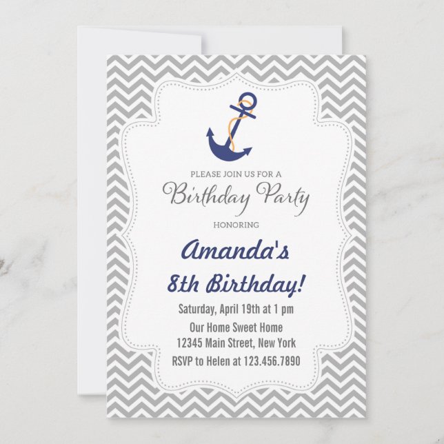 Nautical Anchor Birthday Invitation (Front)
