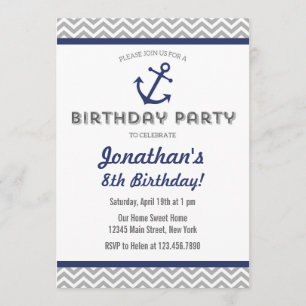 Nautical Anchor Birthday Invitation Navy Blue
