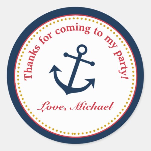 Nautical Anchor Birthday Party Favor Tag Sticker