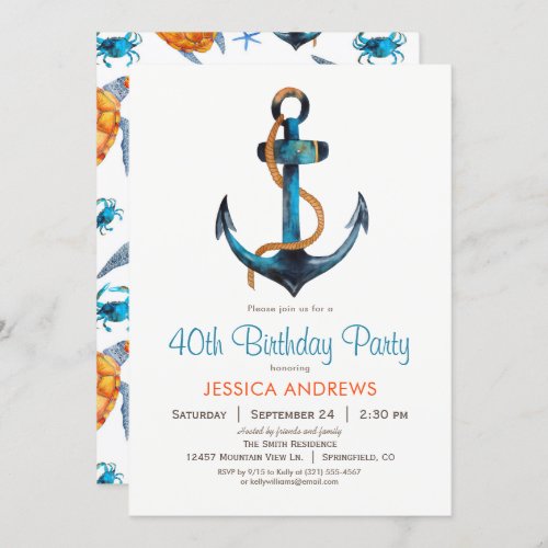 Nautical Anchor Birthday Party Invitation