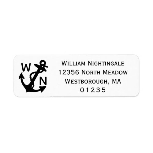 Nautical Anchor Black and White Return Address Label