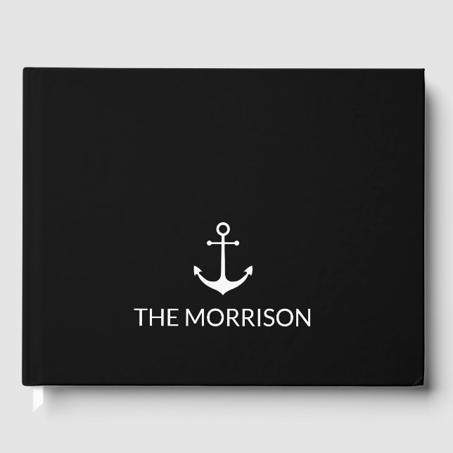 Nautical anchor black Custom Boat Name elegant  Guest Book (Front)