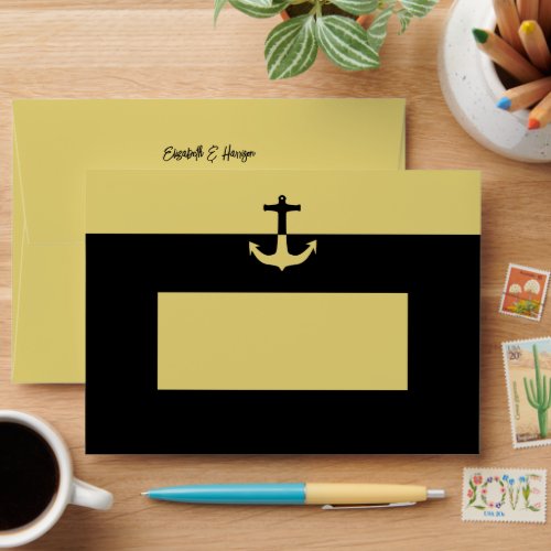 Nautical Anchor _ Black Gold _ Beach Wedding Envelope