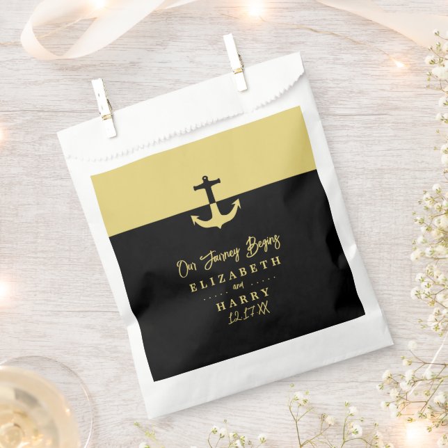 Nautical Anchor - Black Gold - Beach Wedding Favor Bag (Clipped)