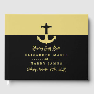 Nautical Anchor - Black Gold - Beach Wedding Guest Book