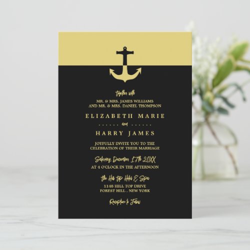 Nautical Anchor _ Black Gold _ Beach Wedding Invitation