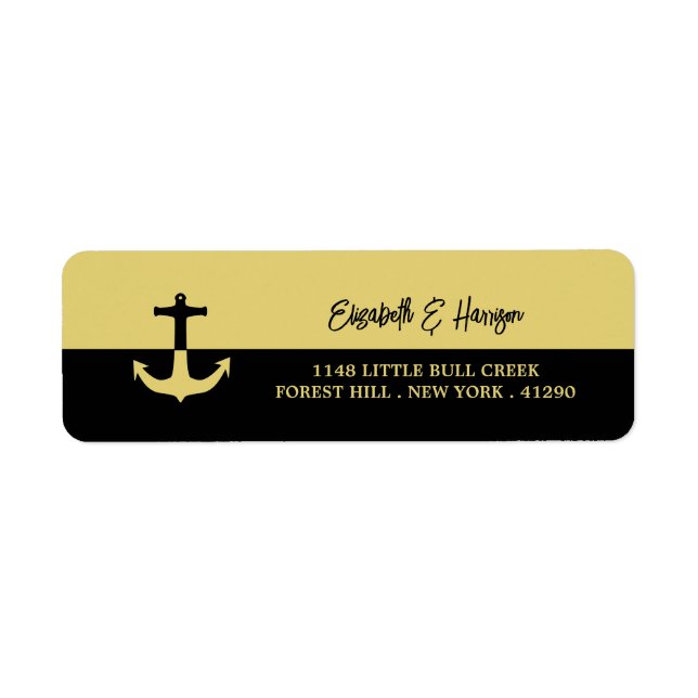 Nautical Anchor - Black Gold - Beach Wedding Label (Front)