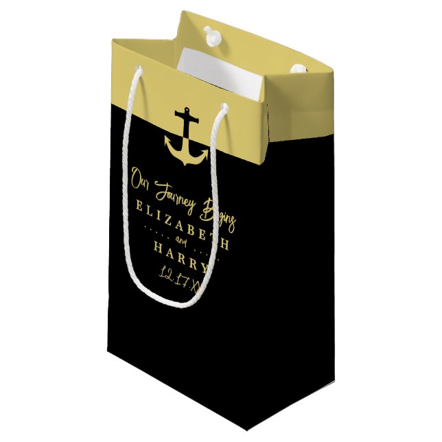 Nautical Anchor - Black Gold - Beach Wedding Small Gift Bag (Front Angled)
