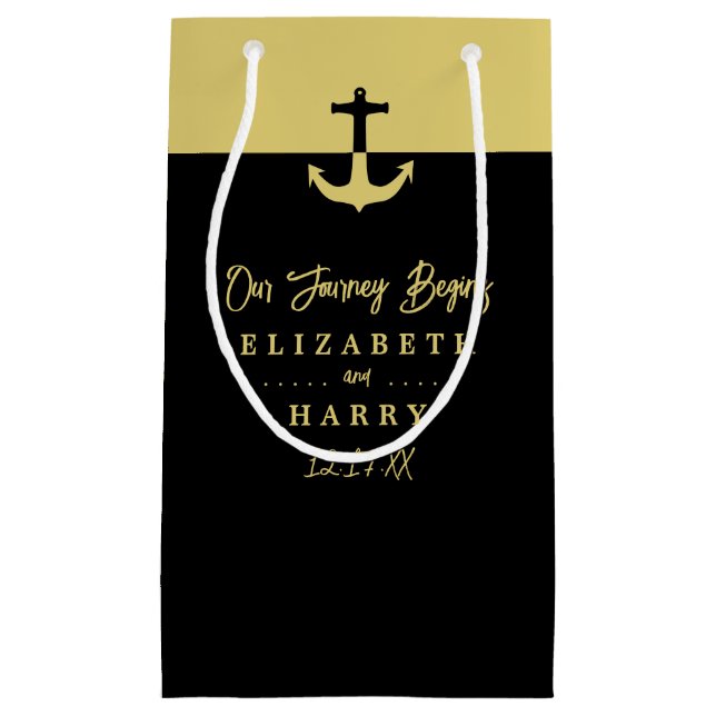 Nautical Anchor - Black Gold - Beach Wedding Small Gift Bag (Front)