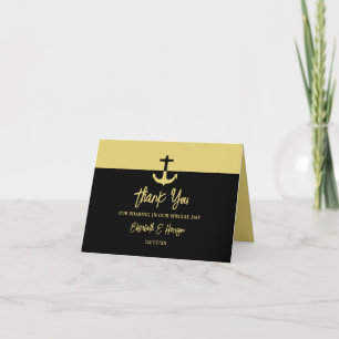 Nautical Anchor - Black Gold - Beach Wedding Thank You Card