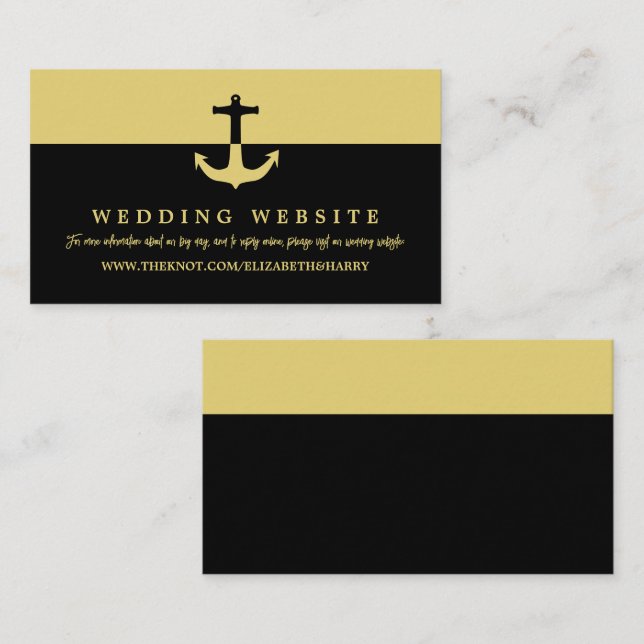 Nautical Anchor, Black Gold, Beach Wedding Website Enclosure Card (Front/Back)