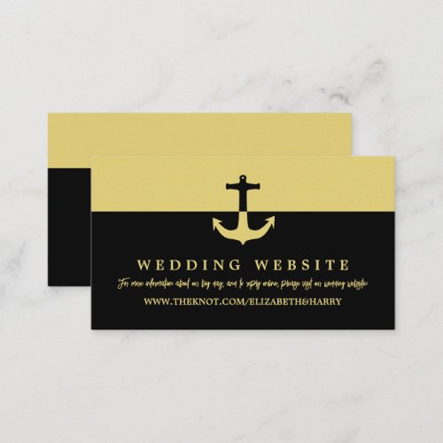 Nautical Anchor Black Gold Beach Wedding Website Enclosure Card
