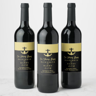 Nautical Anchor - Black Gold - Beach Wedding Wine Label