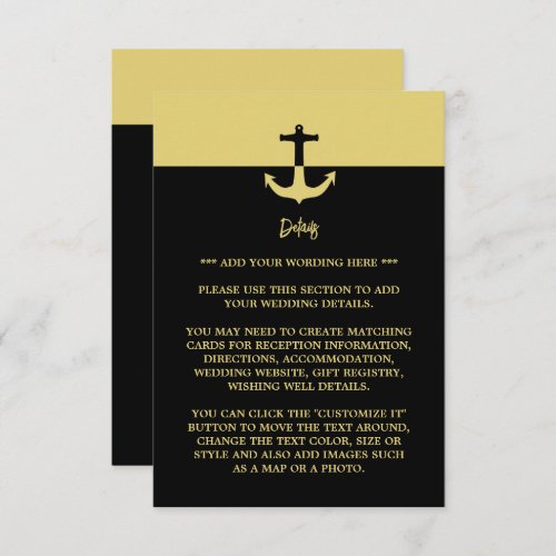 Nautical Anchor _ Black Gold _ Wedding Detail Enclosure Card