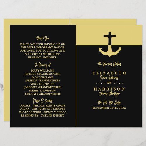 Nautical Anchor _ Black Gold _ Wedding Programme
