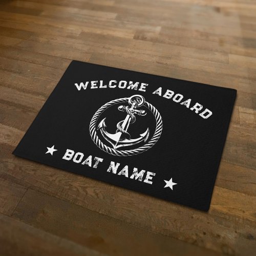 Nautical Anchor Black Welcome Aboard Boat Name Doormat