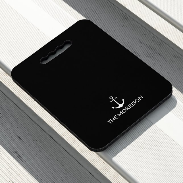 Nautical anchor black white Custom Boat Name Seat Cushion (In Situ)