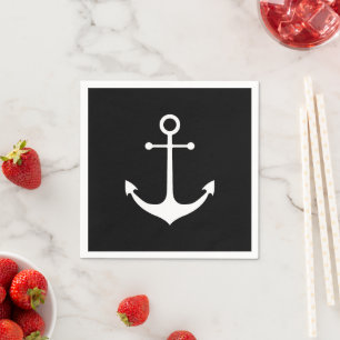 Nautical anchor black white simple elegant coastal napkins