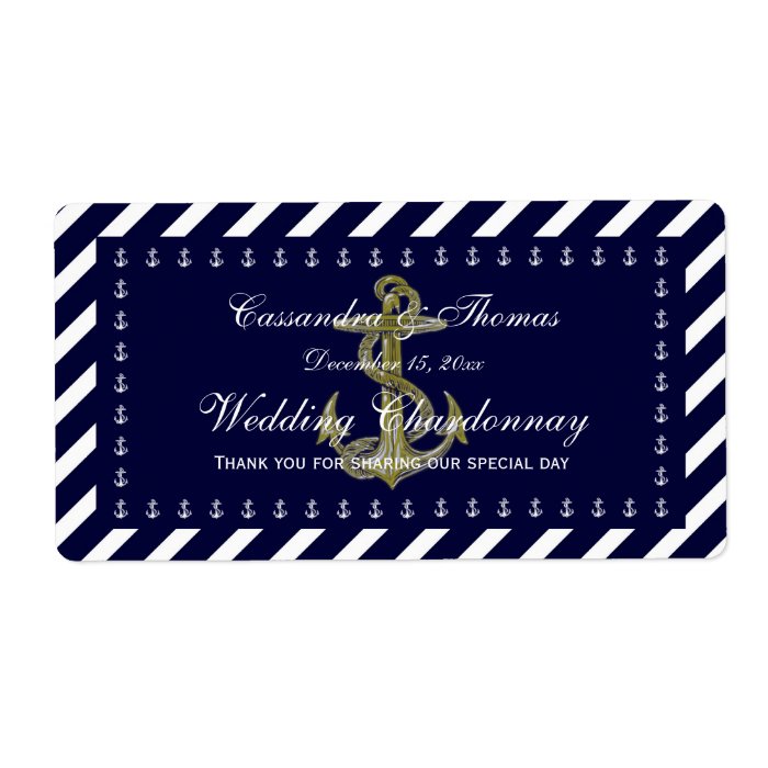 Nautical Anchor Blu Wht Diag Stripe H Bottle Label