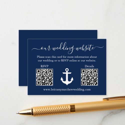Nautical Anchor Blue 2 QR RSVP Details Wedding Enclosure Card