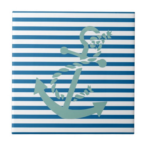 Nautical Anchor Blue and White Stripe Tile