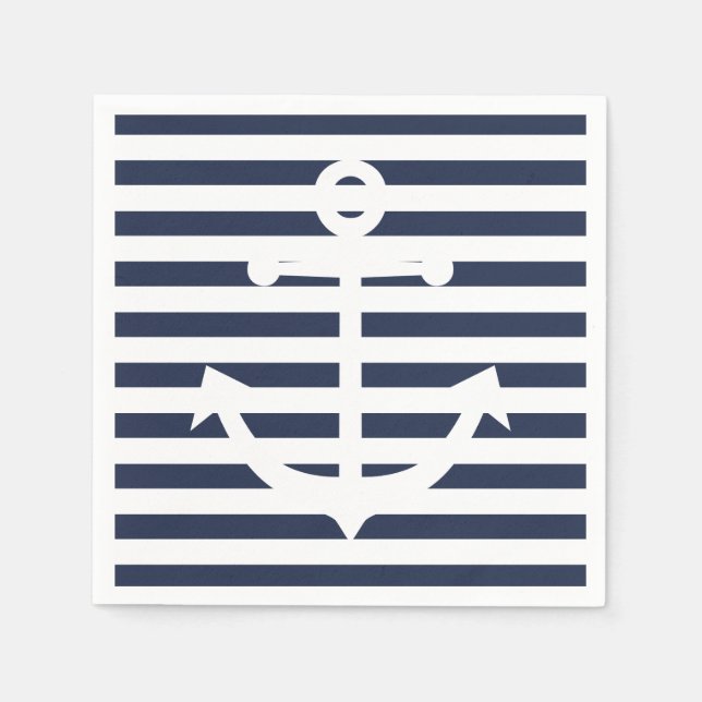 Nautical Anchor Blue And White Stripes Wedding Napkins (Front)