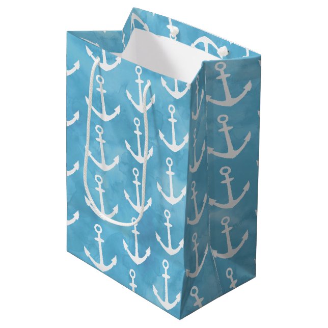 Nautical Anchor Blue Baby Shower Medium Gift Bag (Front Angled)