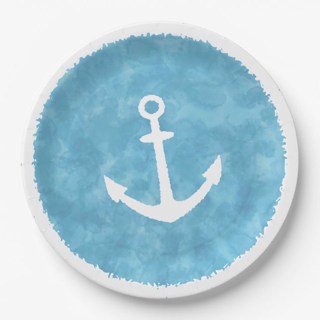 Nautical Anchor Blue Baby Shower Paper Plates (Front)