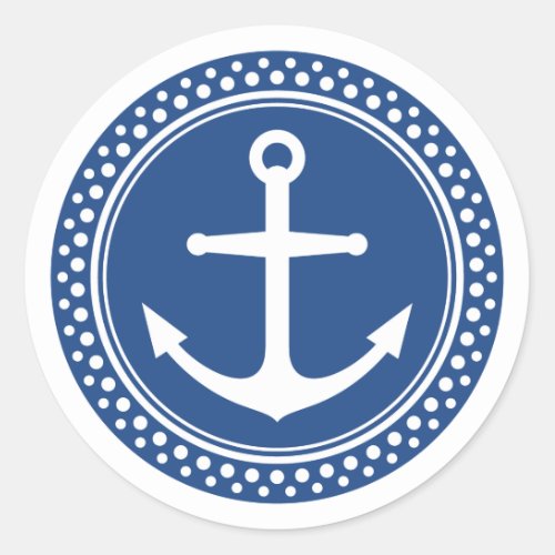 Nautical anchor blue background with dot border classic round sticker
