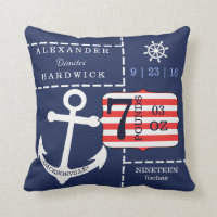 Nautical Anchor Blue Birth Stats Keepsake Throw Pillow