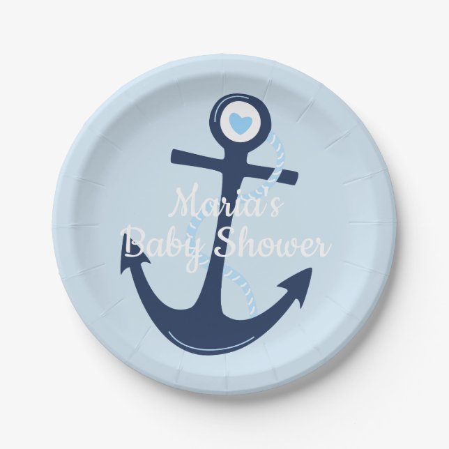 Nautical Anchor Blue Boy Baby Shower Plate (Front)