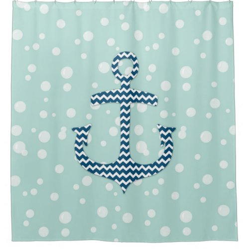 Nautical Anchor Blue Bubbles Shower Curtain