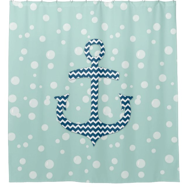 Nautical Anchor Blue Bubbles Shower Curtain (Front)