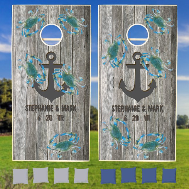 Nautical Anchor Blue Crabs Newlyweds Cornhole Set (Creator Uploaded)