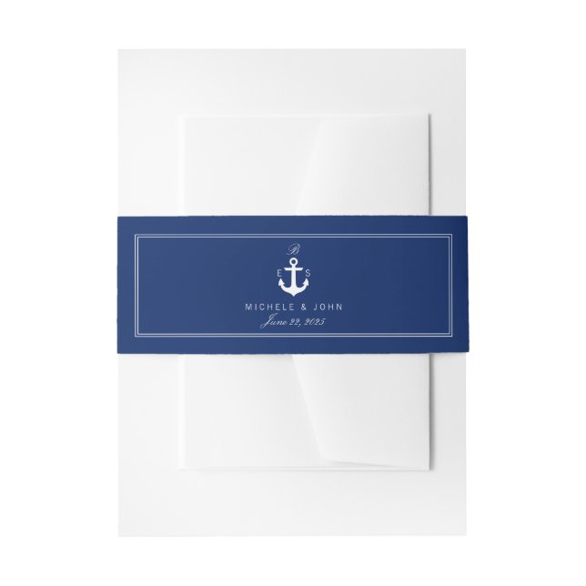 Nautical Anchor Blue Elegant Monogram Belly Bands Invitation Belly Band (Front Example)