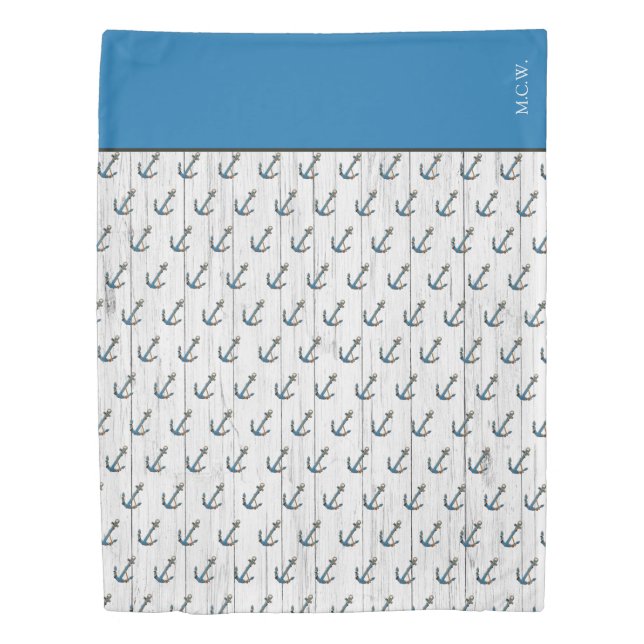 Nautical Anchor  Blue Lake Life Monogram  Duvet Cover (Front)